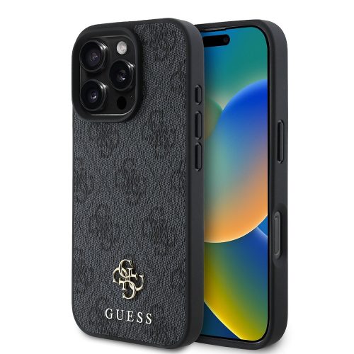 Guess PU 4G Small Metal Logo Apple iPhone 16 Pro Max MagSafe hátlap tok, sötétszürke