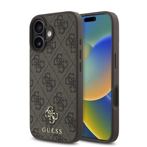 Guess PU 4G Small Metal Logo Apple iPhone 16 Pro MagSafe hátlap tok, barna