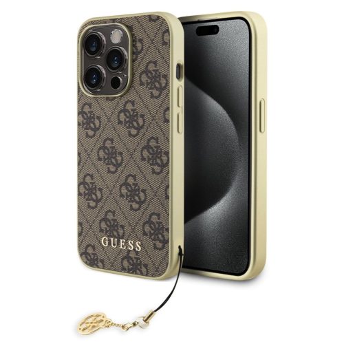 Guess 4G Charms Collection iPhone 15 Pro kemény hátlap tok, barna