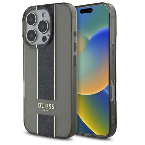 Guess IML Middle 4G Stripe iPhone 16 Pro Max kemény hátlap tok, fekete
