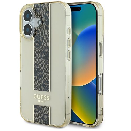 Guess IML Middle 4G Stripe iPhone 16 kemény hátlap tok, barna