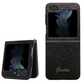   Guess PC/TPU Glitter Flakes Metal Logo Samsung Galaxy Z Flip 6 / Flip 7 FE hátlap tok, fekete