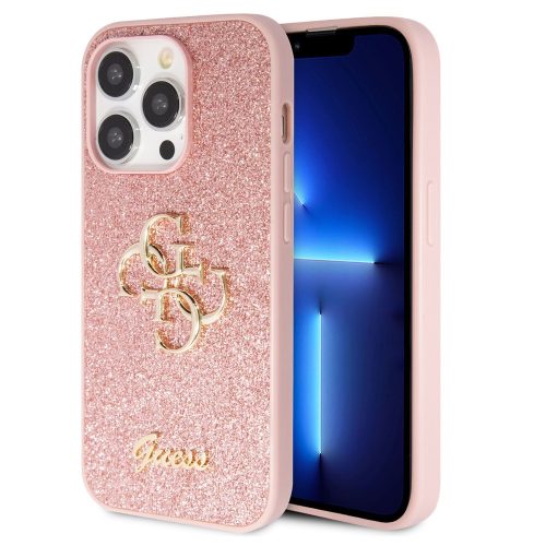 Guess PU Fixed Glitter 4G Metal Logo Apple iPhone 15 Pro hátlap tok, rózsaszín