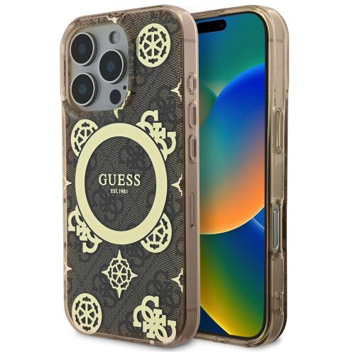 Guess IML 4G Peony iPhone 16 Pro Max kemény hátlap tok, barna