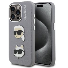   Karl Lagerfeld Grained PU K&CH Heads iPhone 16 Pro hátlap tok, szürke