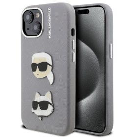   Karl Lagerfeld Grained PU K&CH Heads iPhone 15 hátlap tok, szürke