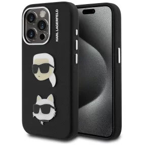   Karl Lagerfeld Grained PU K&CH Heads iPhone 15 Pro hátlap tok, fekete