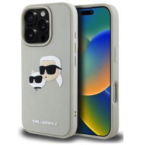   Karl Lagerfeld 3D Rubber Double Heads iPhone 16 hátlap tok, bézs