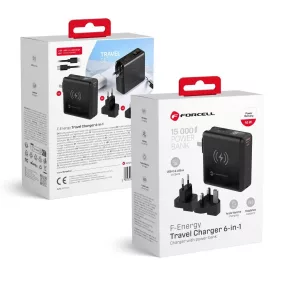   Forcell F-Energy E856 multifunkcionális wireless töltő  / powerbank, USB-A-USB-C, 45W, 15000mAh, fekete