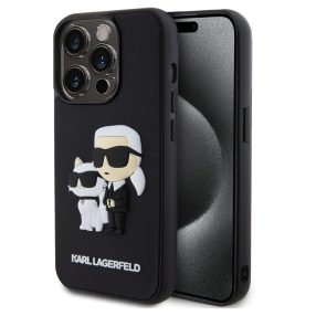   Karl Lagerfeld 3D Rubber Karl and Choupette Apple iPhone 13 Pro hátlap tok, fekete