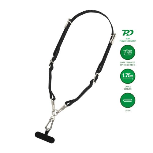 4smarts PowrCord USB-C kábel / nyakba akasztható telefontartó, fekete