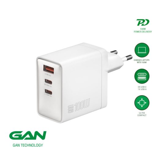 4smarts USB-C-USB-A hálózati töltő adapter, 100W, 2C+1A, fehér