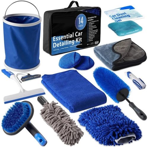Wooze Car Cleaner Set 14 részes autó tisztító készlet, külső és belső tisztításhoz, táskával, kék