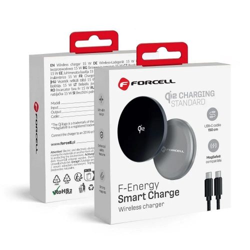 Forcell F-Energy Smart Charge MagSafe kompatibilis vezeték nélküli töltő 1,5m USB-C kábellel, ezüst