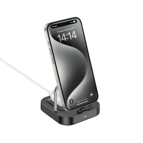 Hoco CQ16B 2in1 USB-C + vezeték nélküli asztali töltő, 5W, PD, QC, 3A, 30W, fekete