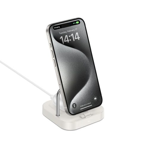 Hoco CQ16B 2in1 USB-C + vezeték nélküli asztali töltő, 5W, PD, QC, 3A, 30W, fehér