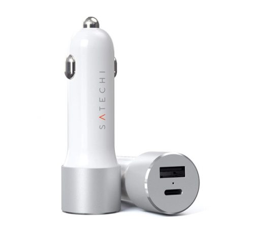 Satechi autós szivargyújtó gyorstöltő, USB + USB-C, PD, ezüst