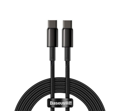 Baseus Tungsten Gold USB-C / USB-C gyorstöltő töltő- és adatkábel, 2m, fekete