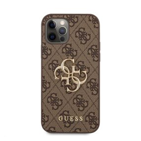   Guess PU 4G Metal Logo Apple iPhone 12/12 Pro hátlap tok, barna