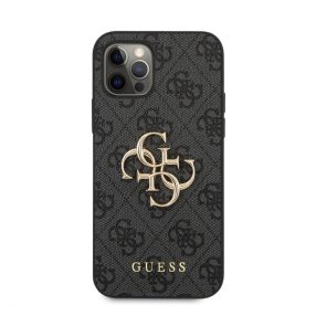   Guess PU 4G Metal Logo Apple iPhone 12/12 Pro hátlap tok, szürke