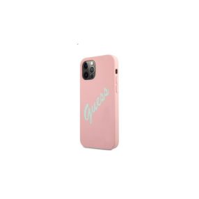   Guess Silicone Vintage Green Script Apple iPhone 12 Pro Max hátlap tok, rózsaszín