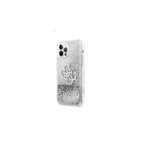   Guess TPU Big 4G Liquid Glitter Silver Apple iPhone 12 Pro Max hátlap tok, átlátszó