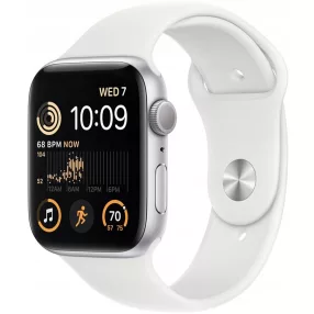   Bemutató készülék, Apple Watch SE (v2) okosóra, 40mm, Ezüst alumínium, fehér szíj