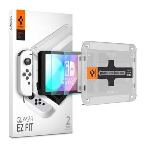   Spigen Glas.tR EZ Fit Nintendo Switch OLED tempered kijelzővédő fólia felhelyező kerettel (2db)