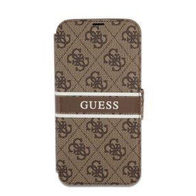   Guess PU 4G Printed Stripe Apple iPhone 13 Pro flip tok, barna