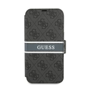   Guess PU 4G Printed Stripe Apple iPhone 13 Pro flip tok, szürke