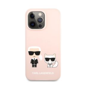  Karl Lagerfeld and Choupette Liquid szilikon hátlap tok Apple iPhone 13 Pro Max, rózsaszín