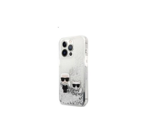 Karl Lagerfeld Liquid Glitter Karl and Choupette hátlap tok Apple iPhone 13 Pro, ezüst