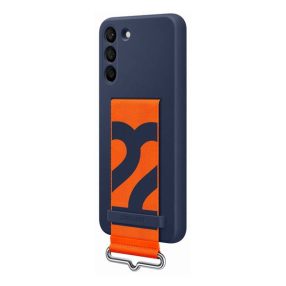   Samsung Galaxy S22+ Silicone Cover with Strap, gyári szilikon tok szíjjal, sötétkék, EF-GS906TN