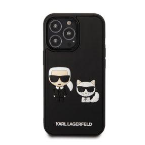   Karl Lagerfeld and Choupette 3D bőr hátlap tok Apple iPhone 13 Pro Max, fekete