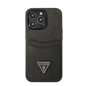   Guess Saffiano Double Card Apple iPhone 13 Pro Max bőr hátlap tok, fekete