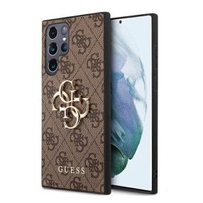   Guess PU 4G Metal Logo Samsung Galaxy S22 Ultra hátlap tok, barna
