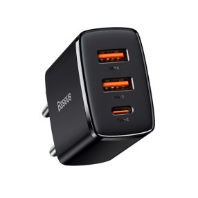   Baseus Compact gyorstöltő adapter 30W USB-C + 2XUSB-A, fekete