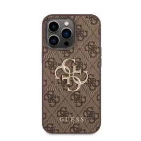   Guess PU 4G Metal Logo Apple iPhone 14 Pro hátlap tok, barna