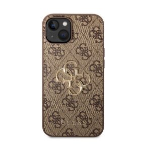   Guess PU 4G Metal Logo Apple iPhone 14 Plus hátlap tok, barna