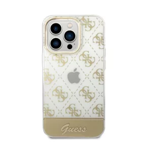   Guess Peony Glitter Script Logo Apple iPhone 14 Pro Max hátlap tok, arany