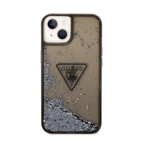   Guess Liquid Glitter Triangle Logo Apple iPhone 14 Plus hátlap tok, fekete