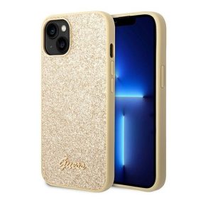   Guess Glitter Flakes Metal Logo Apple iPhone 14 Plus hátlap tok, arany