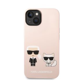  Karl Lagerfeld and Choupette Liquid szilikon hátlap tok Apple iPhone 14 Plus, rózsaszín