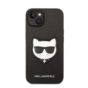   Karl Lagerfeld Choupette Head Saffiano bőr hátlap tok Apple iPhone 14 Plus, fekete