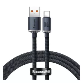   Baseus Crystal Shine USB / USB-C töltő- és adatkábel, 100W, 1,2m, Fekete