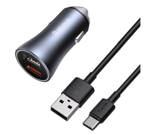 Baseus Golden Contactor Pro autós töltő, 2xUSB, 40W + USB-A - Type-C kábel