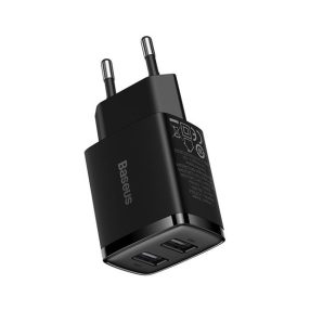 Baseus hálózati gyorstöltő 2xUSB, 10.5W, fekete