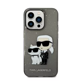   Karl Lagerfeld Liquid Glitter Karl and Choupette NFT hátlap tok Apple iPhone 14 Pro, fekete