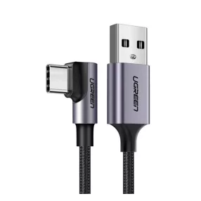   Ugreen USB-C / USB gyorstöltő derékszögű töltő- és adatkábel, 1m, fekete-szürke