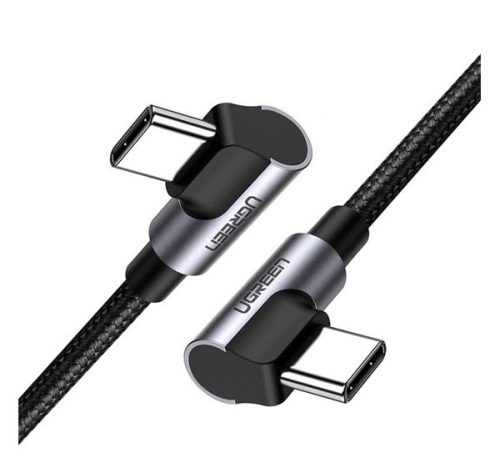 Ugreen US323 Type-C - Type-C gyorstöltő derékszögű adatkábel, 60W, 2m, fekete